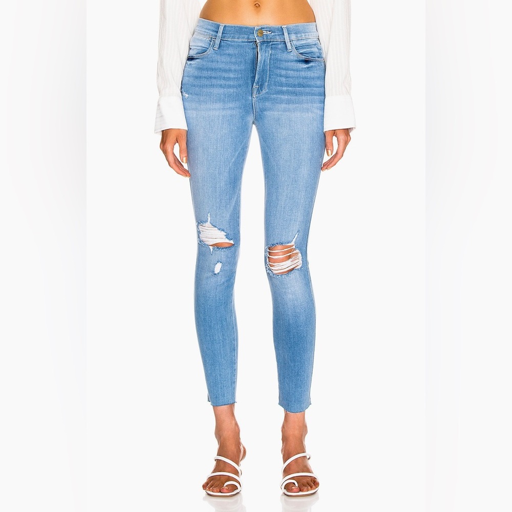 Frame Denim Le High Skinny Crop Stylish Blue Distressed Women's Jeans